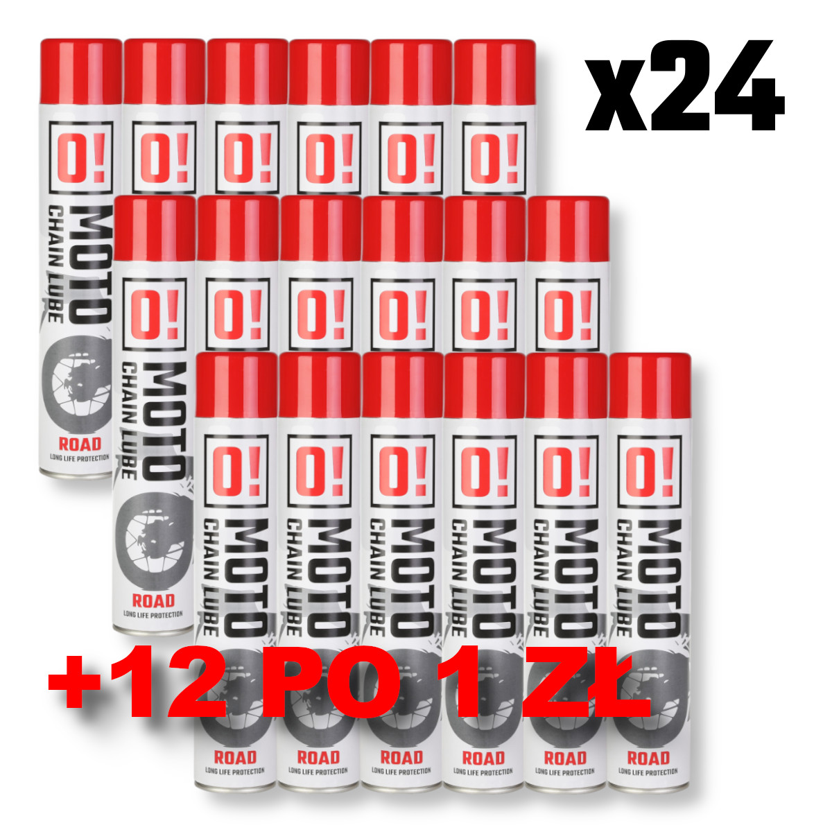 OMOTO sada 24 kusy sprej mazivo do řetězu 750ML ROAD O! mazivo na řetězy + 12 kusyUK PO 1 ZŁ sprej mazivo do řetězu 750ML ROAD O! mazivo na řetězy - KARTON 12 kusyUK ZA 12 ZŁ (ZESTAW 36 SZTUK)
